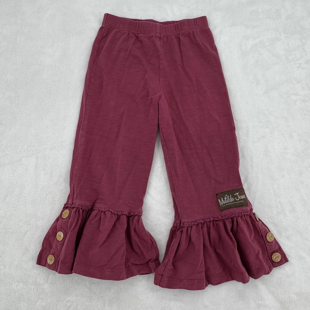 Matilda Jane Kids Girls Plum Berry Flare Ruffle Leggings Size 4 Wooden Button